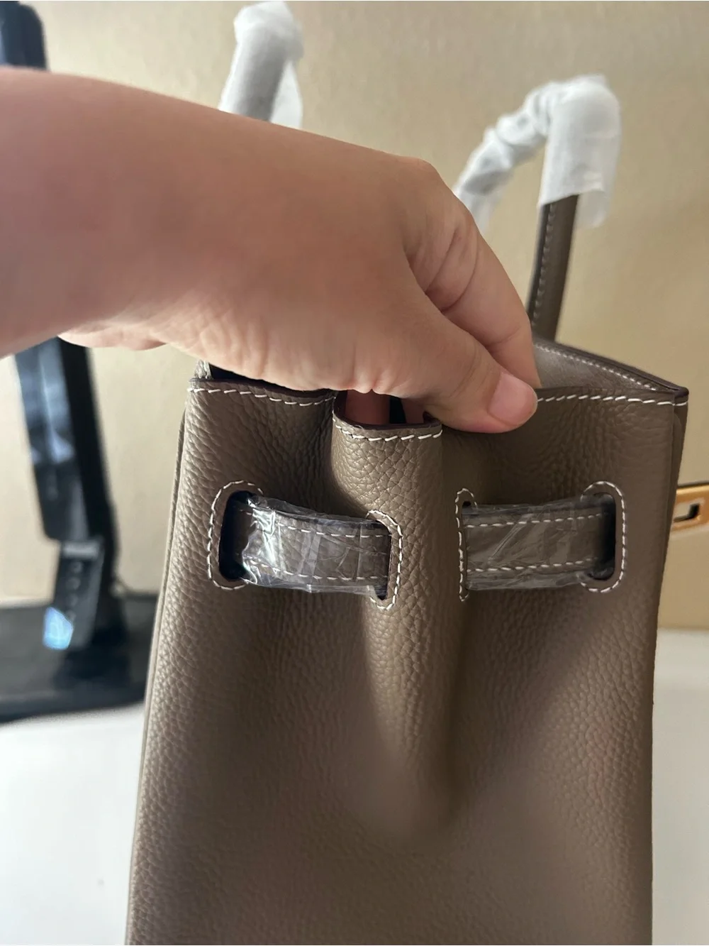 35cm Khaki Leather Top-Handle Satchel